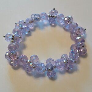 Lavender Crystals Translucent Sparkling Silver Tone Spacers Stretch Bracelet